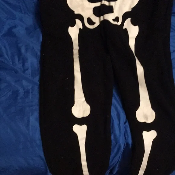 Skeleton Print Fleece Hooded Zipper Black Onesie/Pajamas/Costume - Picture 5 of 17